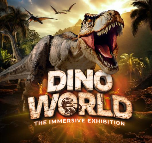 Afbeelding van een dinosaurus en de titel Dino World